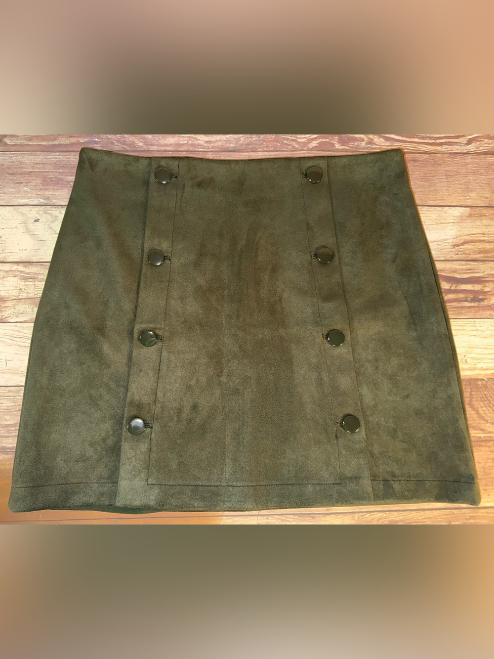 LOFT Olive Green Suede Button-Front Skirt -NWT